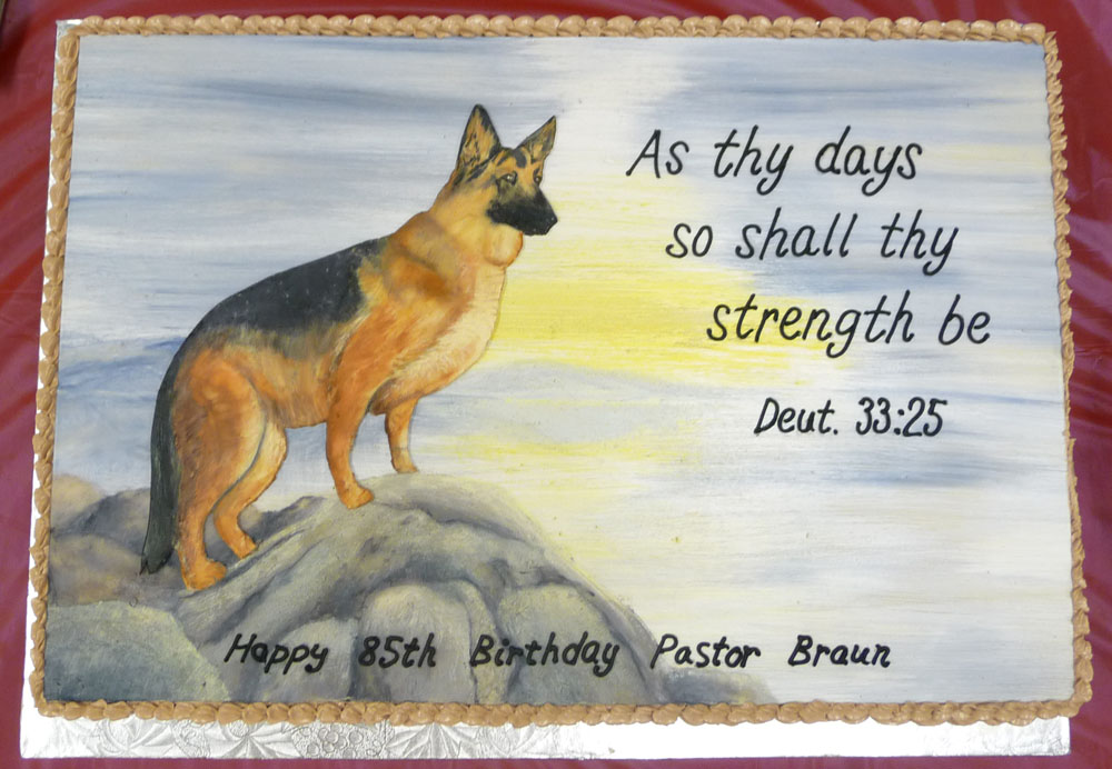 German shepherd with bible verse Cake